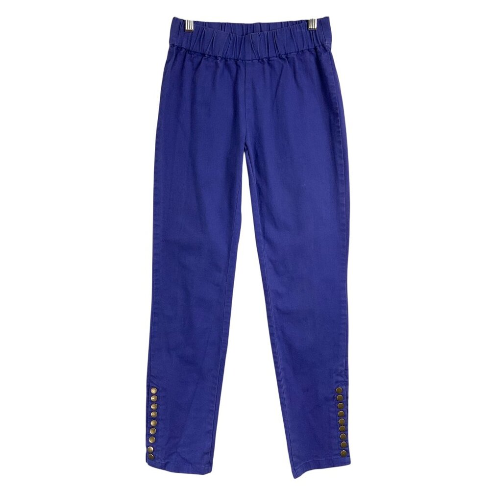 Soft Surroundings Purple Blue Straight Leg Pants PXS Pull On Mid Rise Button Hem
